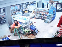 Jordyn Falls is licking Gaby Ortega's pussy in the store