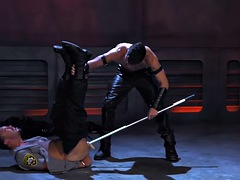 Tied up sturdy cop dildo fucked by jock during kinky duet