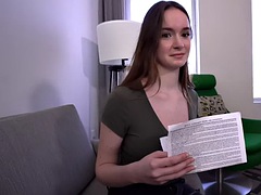 Busty babe with debt sucks off a collector