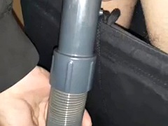 I get sucked into a vacuum cleaner and I stroke my dick on my pussy