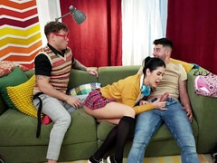 Pijpbeurt, Bruinharig, Hondjeshouding, Sperma in gezicht, Hd, Natuurlijke tieten