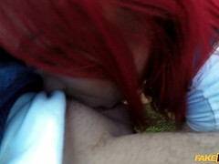 Busty Tattooed Redhead fucked in Cab: Petrol Station Big Boob Surprise with Cool Sabien Demonia