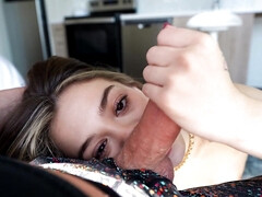 Molly Little sucks big pulsating cock until it explodes