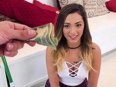 In den arsch, Grosser schwanz, Blasen, Braunhaarige, Auto, Hd, Latina, Geld