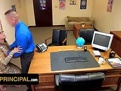 Step mom Jazmine Cruz swallows principal's cum to get her step son out of distress - pervert principal