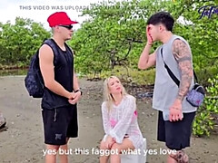 Beach Threesome Sex - Blonde Latina MILF with Big Tits Fucks Boyfriend and His Friend Outdoor