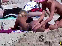 Amateur, Playa, Europeo, Alemán, Masaje, Al aire libre, Público, Adolescente