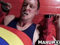 Superman twink gets tackled on the floor and played