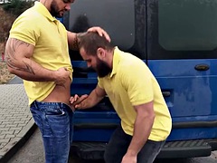 Couriers Jerome and Jerry take a short break from work for a hard pounding in the back of a van - BROMO
