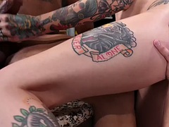 Bisex babe with ass creampie fucked in the kitchen MMF 3some