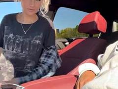 Amateur, Chica, Rubia, Coche, Ébano, Sexo duro, Chupando, Adolescente