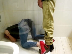 Pee On My Ass In Jenas And Red High Heels
