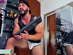 Muscular man jerking off