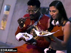 18, デカチン, 黒人, フェラチオ, チン, 異人種間, オマンコ, ティーン