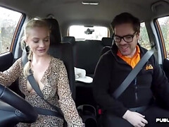 Driving college girl big-titted stunner public banged outdoor in the van