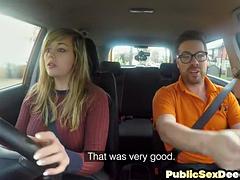 Bigtitted driving learner seduced in car