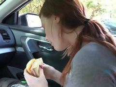Alaina gives you a handjob in the car