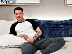 Leie, Grosser schwanz, Spermaladung, Schwul, Masturbation, Solo, Tätowierung