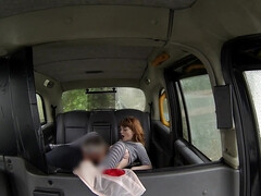 Redhead cutie in high-knee socks gets fucked hard in the taxi