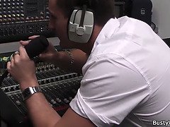 He fucks busty bitch right on work place!