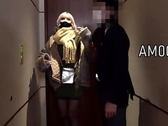 Her soft skin glistens as she takes his massive boner