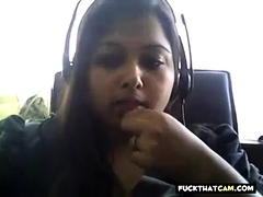 Bored Desi chubby on webcam plays with her boobie