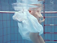 美女, 茶髪の, プール, ポルノスター, 一人, ティーン, オッパイの, 水中