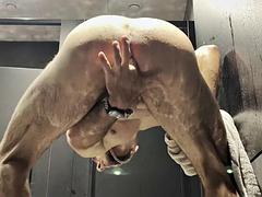 Sport lad gets horny and plays with his male-pussy in public places and has anal orgasm while fingering his ass