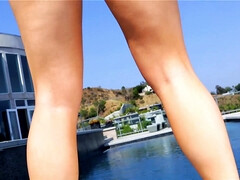 お尻, ブロンド, ヒール, 淫乱熟女, 母, プール, ソフトコア, いじめ