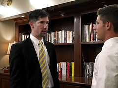 Innocent teen is in the office where he gets fucked