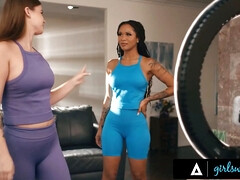 Girlsway - cougar Cali Sweets’ ripped yoga panties lead to stepbae sky wonderland’s Pussy Eating