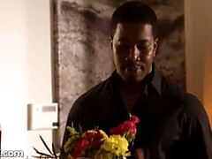 Zwart, Pijpbeurt, Diep in de keel, Hondjeshouding, Handbeurt, Interraciaal, Roodharige vrouw, Tieten likken