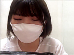 Korean masked woman put stocking gloves