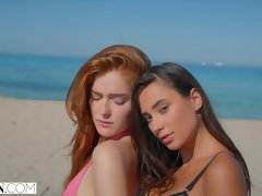 デカパイ, 茶髪の, 女 人男 人, キス, オナニー, 赤毛, 馬乗り, 三人