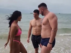 Enthousiasteling, Strand, Pijpbeurt, Bruinharig, Hd, Buiten, Ruw, Trio
