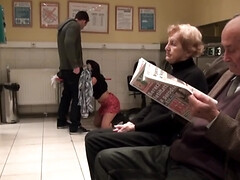 Teen takes friend's cock in mouth and twat in public laundry