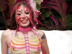 Brenna McKenna wearing pink collar gets facialed