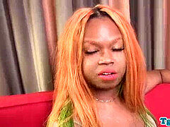 plump dark-hued tgirl masturbating intensively