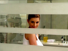 Blonde bombshell Katerina Hartlova gets her big tits out and toys in shower with her busty superstar partner