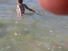 Cul, Plage, Sucer une bite, Doigter, De plein air, Public, Adolescente, Mouillée