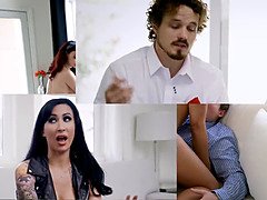 Stepmom Sandy Love & her horny stepsons indulge in a taboo orgy with big tits, dirty talk & cumshots!