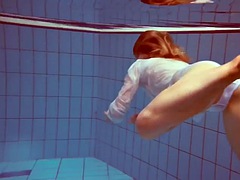 美女, フェティッシュ, 彼女, プール, ポルノスター, 赤毛, 一人, 水中