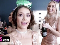 Horny Teens Izzy Bell, Chloe Temple & Liv Wild Take Turns Riding Fat Cock On New Years Eve - POV foursome orgy