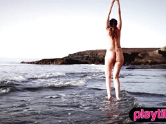 Kont, Strand, Rondborstig, Europees, Hd, Alleen, Tiener, Tieten likken