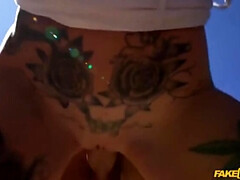 Megan Inky: Big-Titted Brunette with Tattoos Enjoys Intense POV Action in a Car