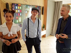 Grote lul, Bruinharig, Man die toekijkt, Diep in de keel, Fetisj, Orgasme, Kousen, Tieten likken