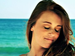 美女, ビーチ, 美人, デカパイ, 茶髪の, 公共, 赤毛, オッパイの