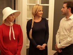 デカパイ, ブロンド, バック, 女 人男 人, 手コキする, なめる, 剃毛, 三人
