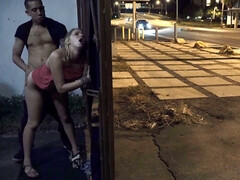 Blonde babe seduced and fucked outdoors in a shady neighborhood