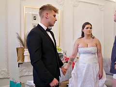 VIP4K. The bride spreads her legs in front of the wedding manager